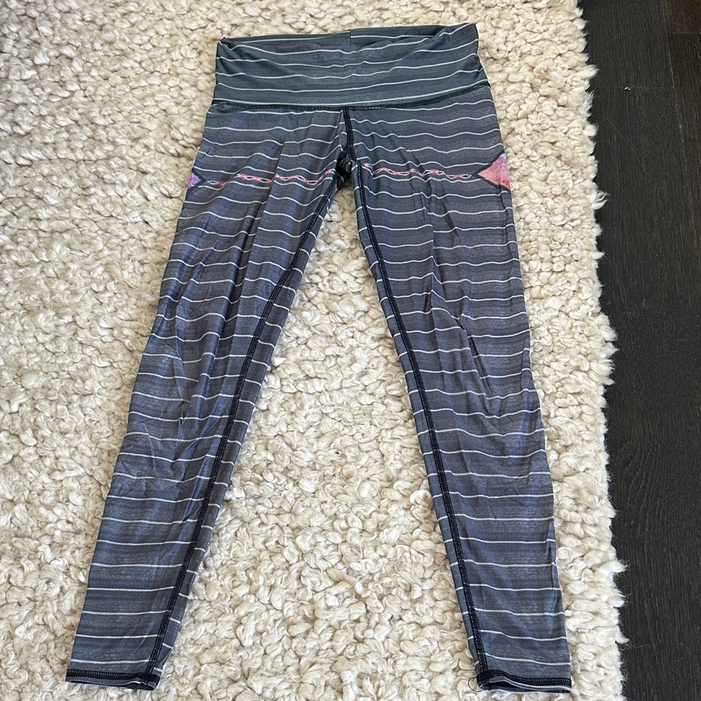 Teeki Gray Striped Leggings with Pink Accents